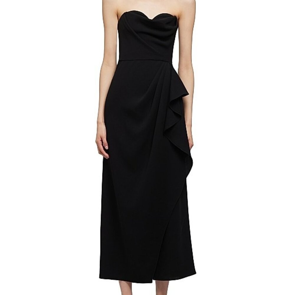 New SIMKHAI Keelan Strapless Bustier Midi Dress in Black Flowy